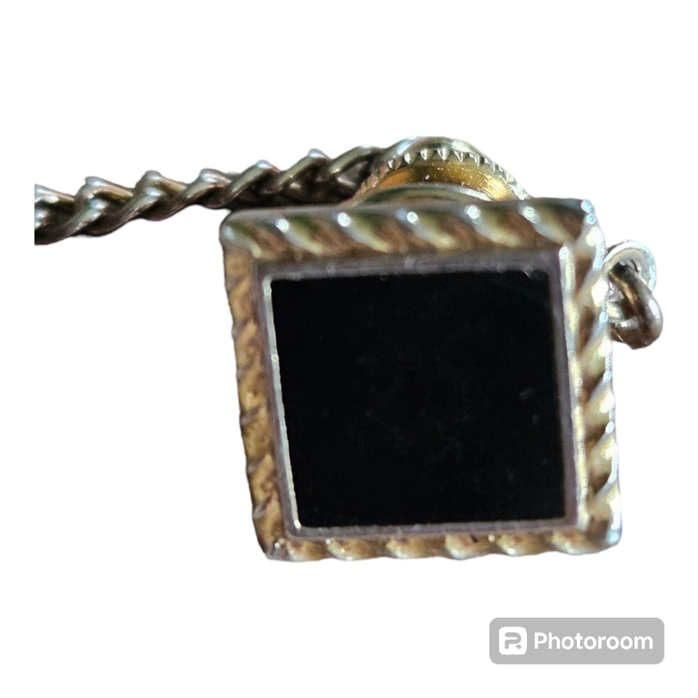 Vintage Gold-tone & Black Stone Tie Tack